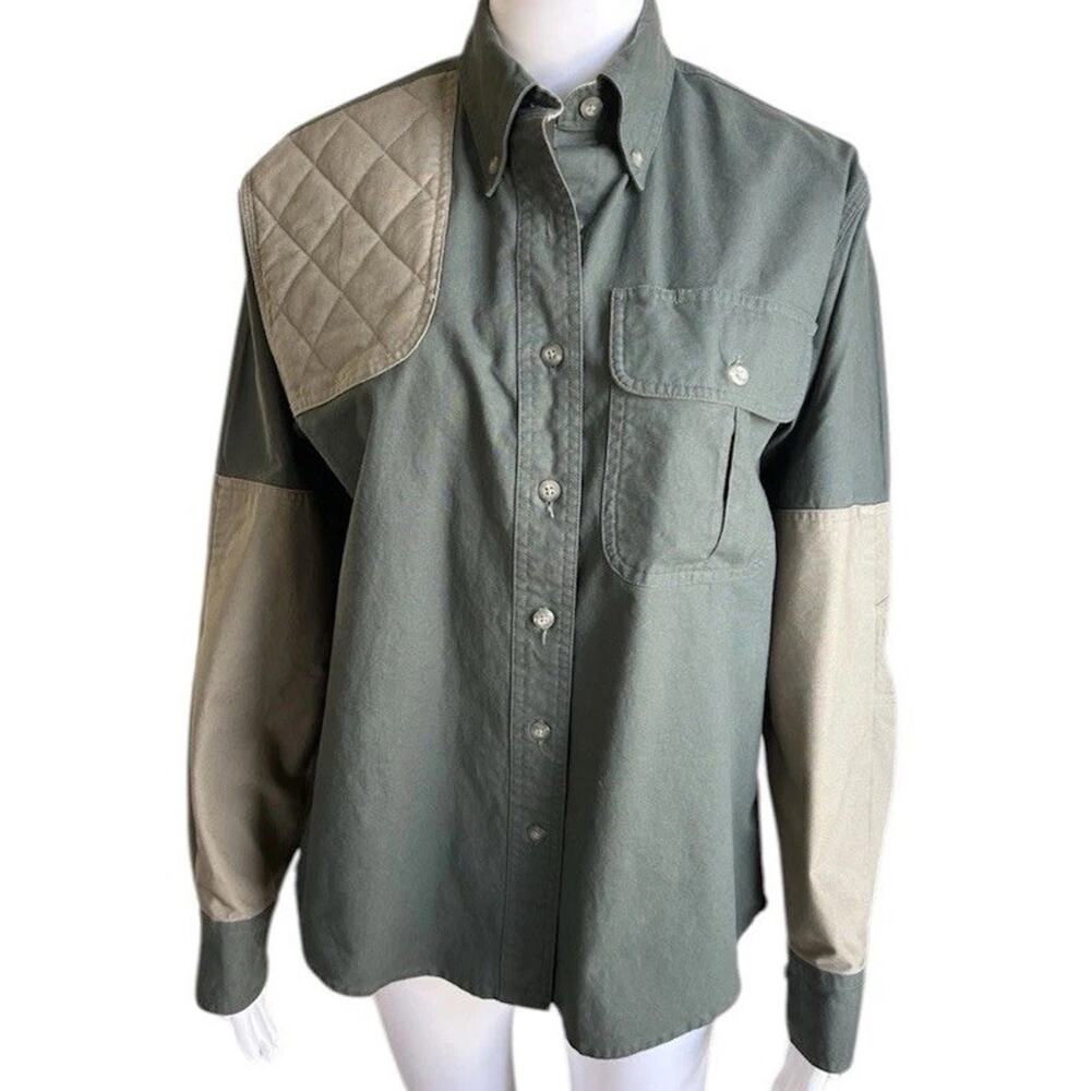 Cabela's Olive Green and Tan Button-Up Shooting Shirt